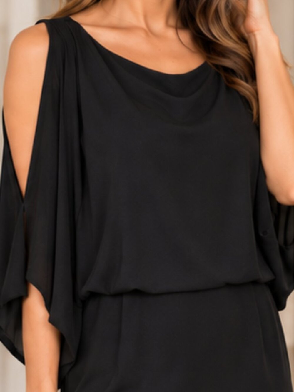 Vtg Jessica Simpson sexy black cold shoulder dolman sleeve open back dress s 10